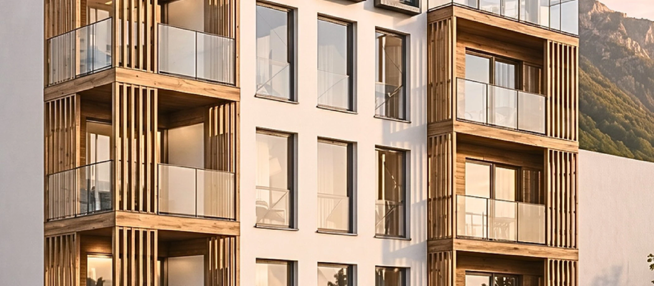 Edificio de obra nueva terminado, visto en altura