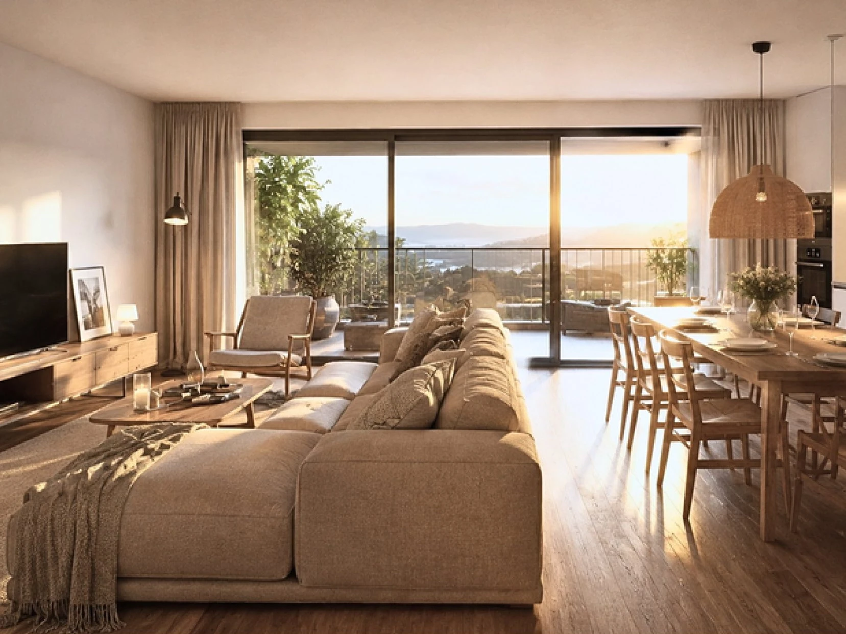 Render del salón de una vivienda de Aixovall Residencial