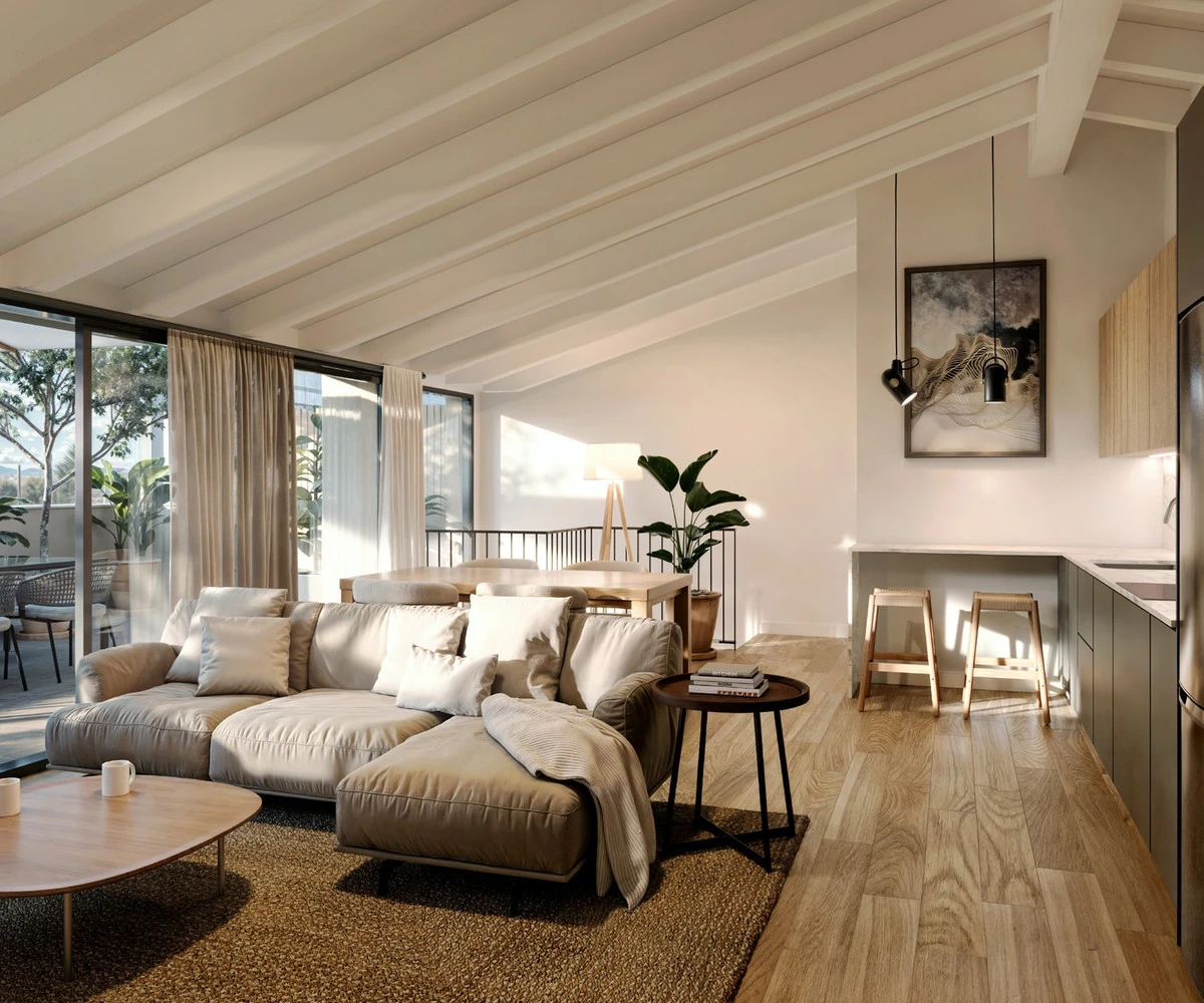 Salón de una vivienda de Metge Mir, con luz natural