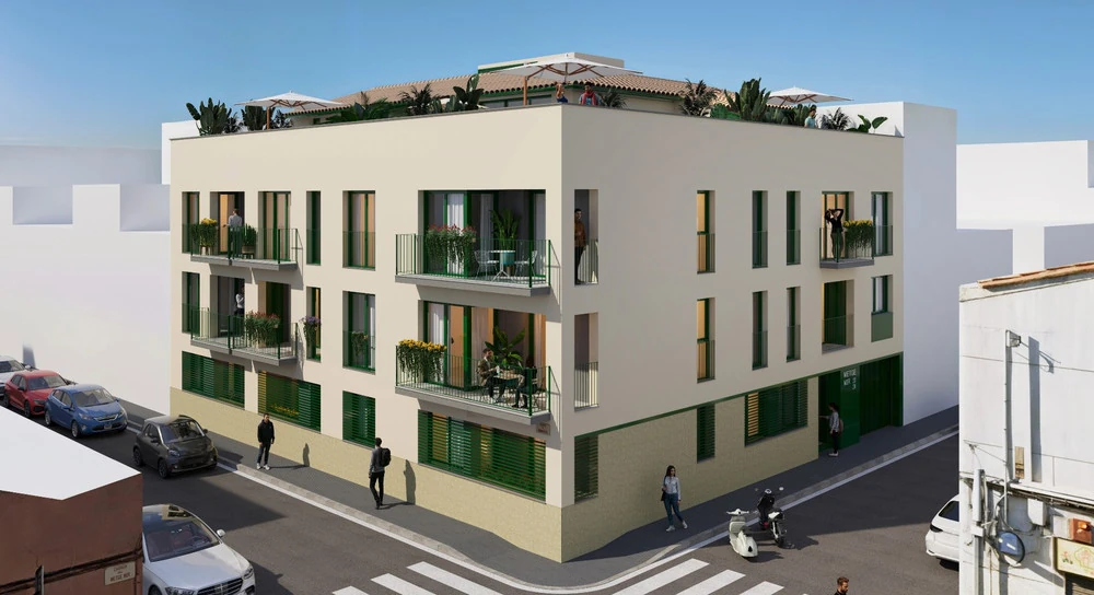 Render del edificio de METGE MIR en esquina