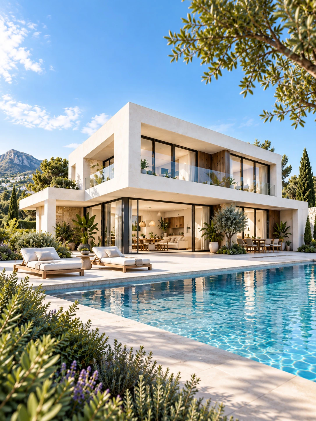 Villa de obra nueva con piscina y jardín mediterráneo