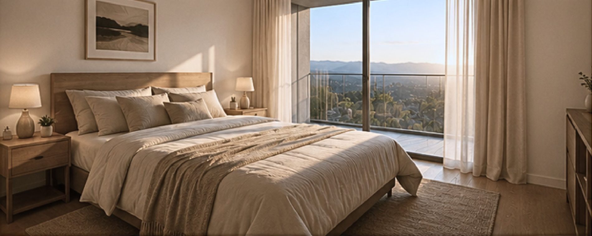 Dormitorio principal con ventanal panorámico al valle