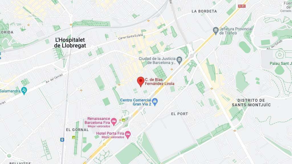 Plano de situación: la promoción señalada entre L'Hospitalet, la Ciutat de la Justícia y el centro comercial Gran Via 2