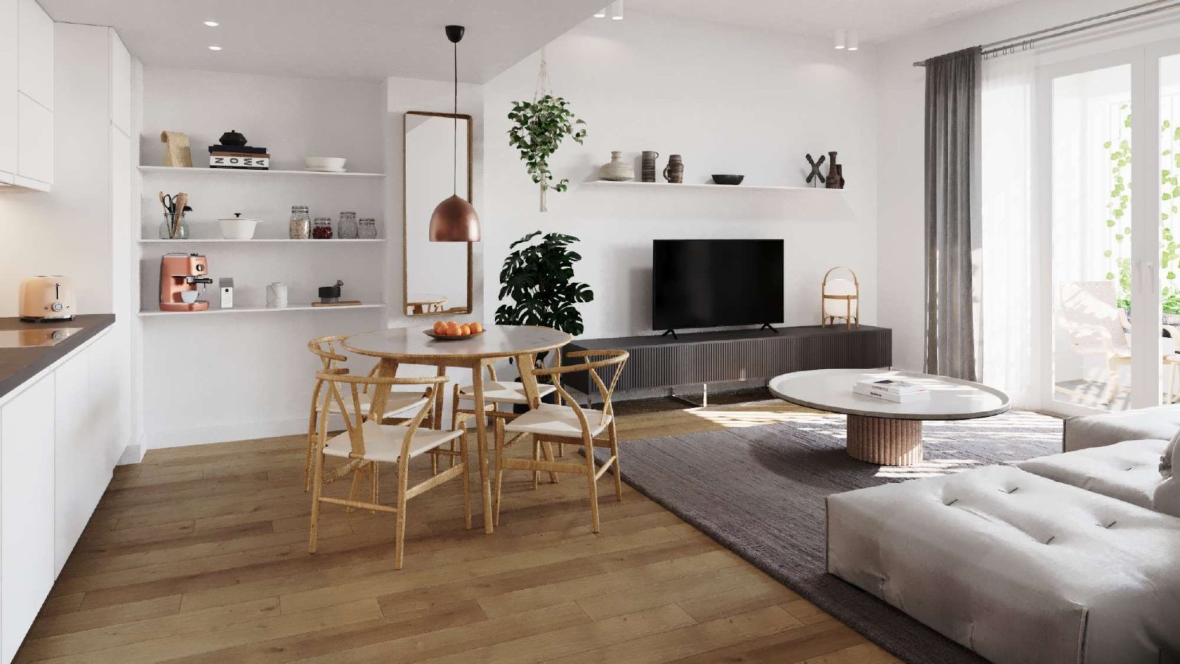 Zona de estar del apartamento con sofá y televisor