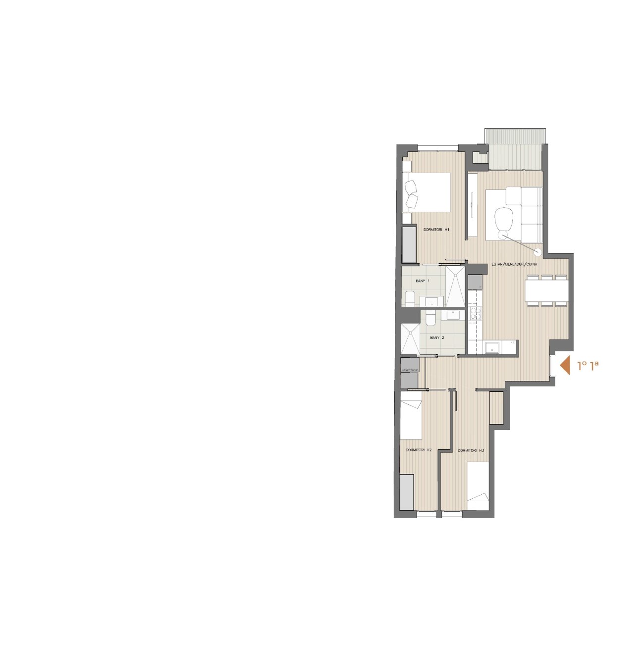 Plano de la vivienda 1° 1ª, planta primera