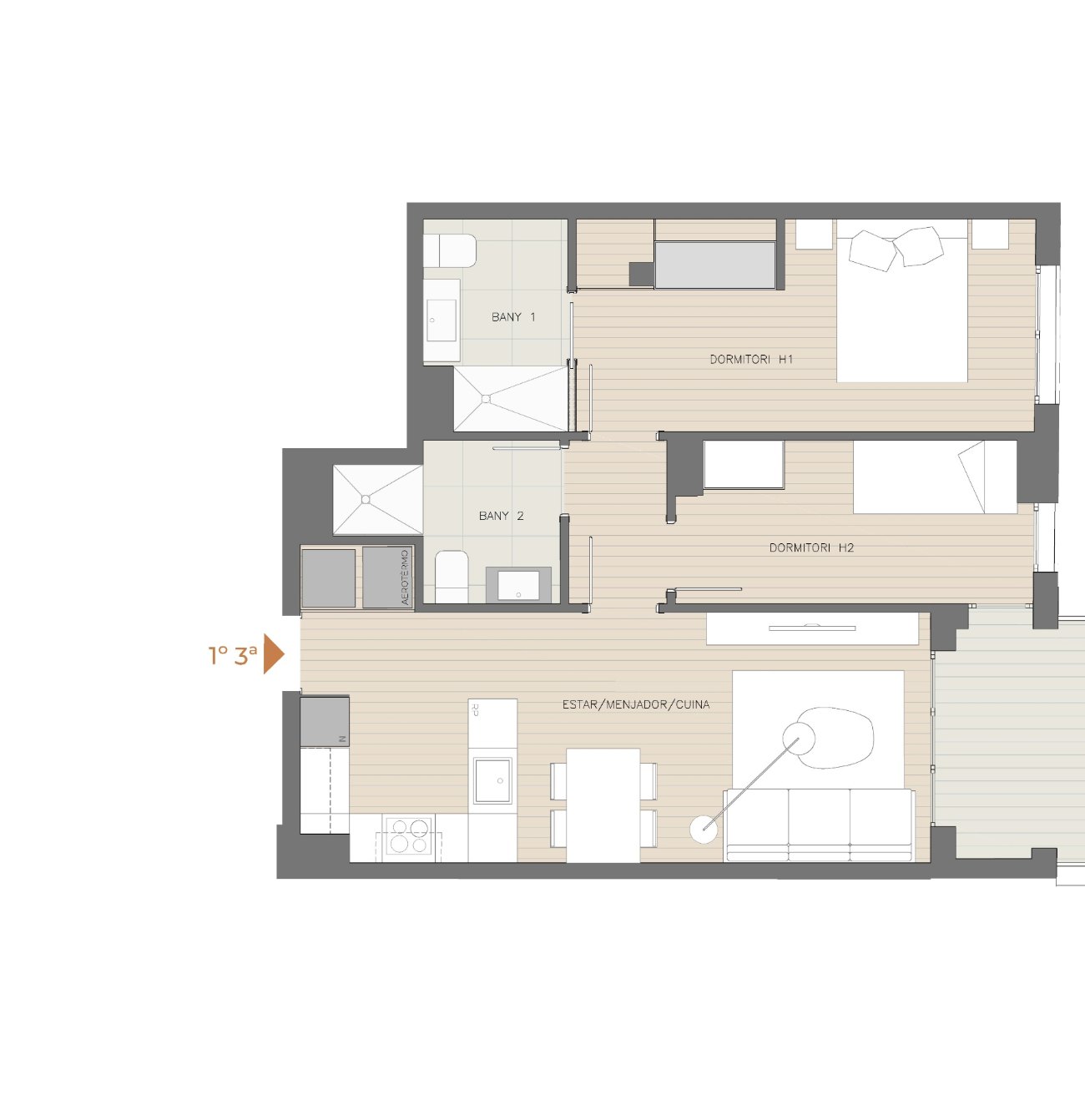 Plano de la vivienda 1° 3ª, planta primera