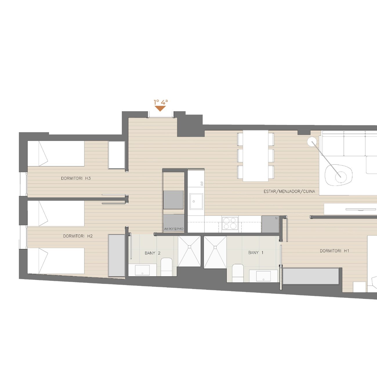 Plano de la vivienda 1° 4ª, planta primera