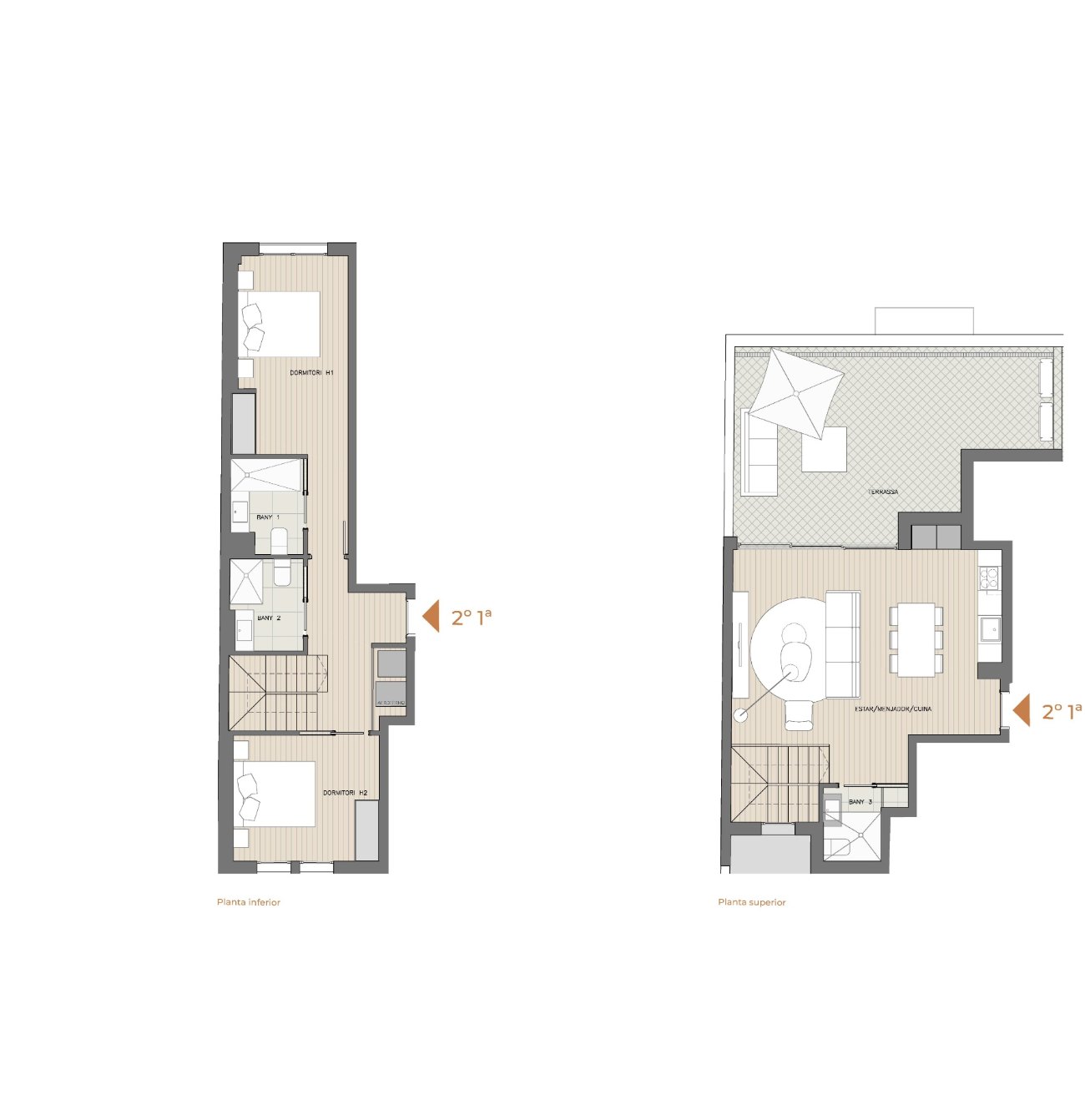 Plano del dúplex 2° 1ª, planta segunda y ático