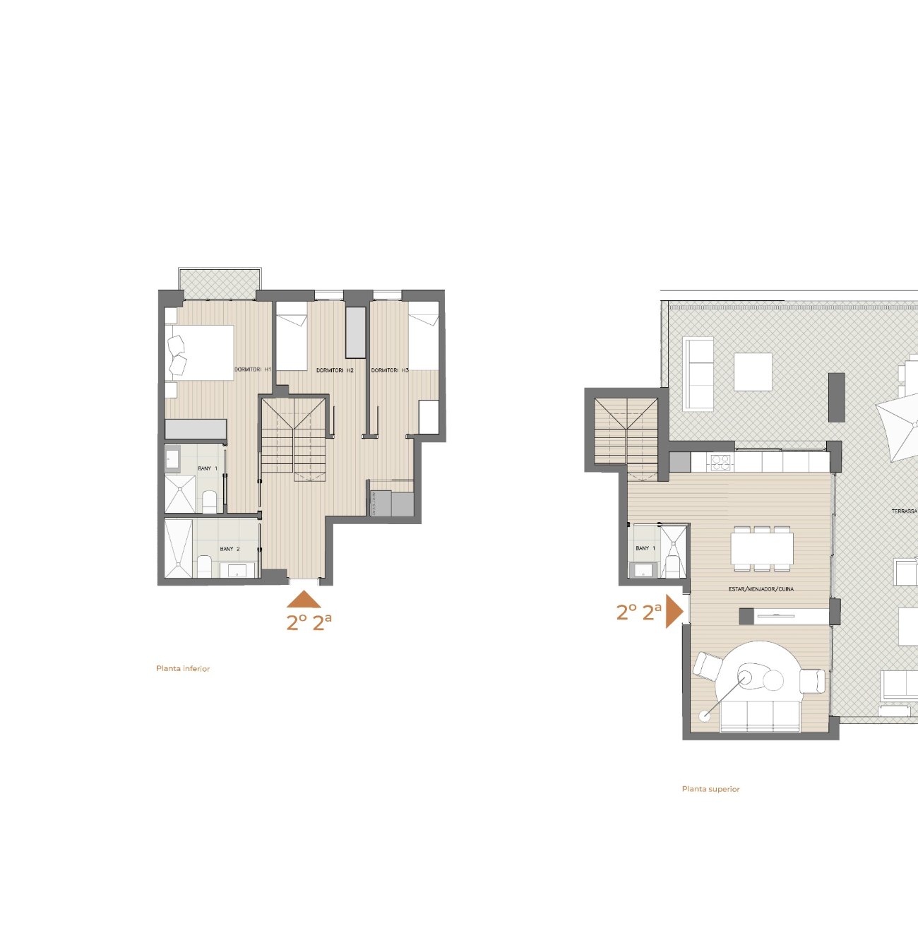 Plano del dúplex 2° 2ª, planta segunda y ático