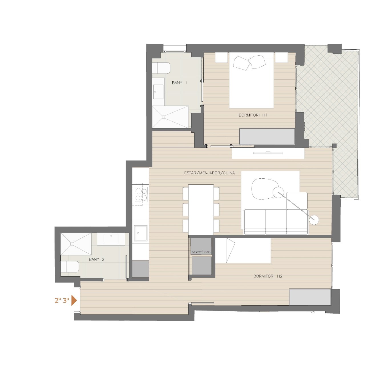 Plano de la vivienda 2° 3ª, planta segunda