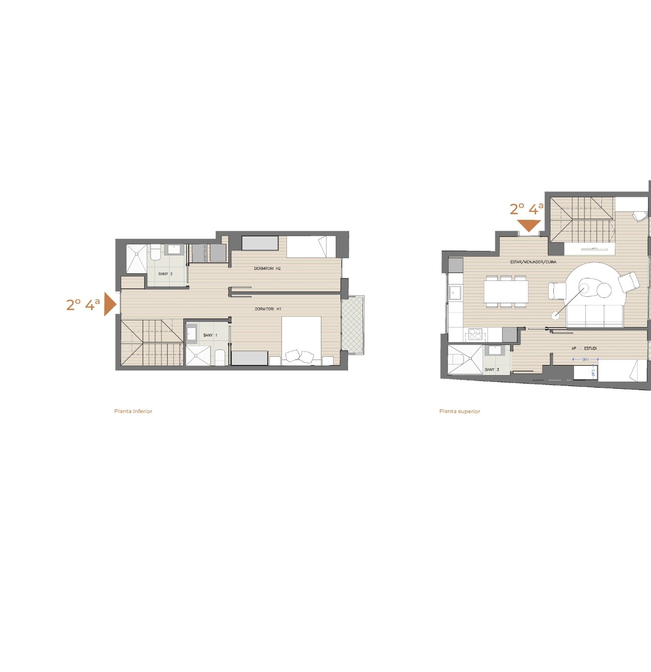 Plano del dúplex 2° 4ª, planta segunda y ático