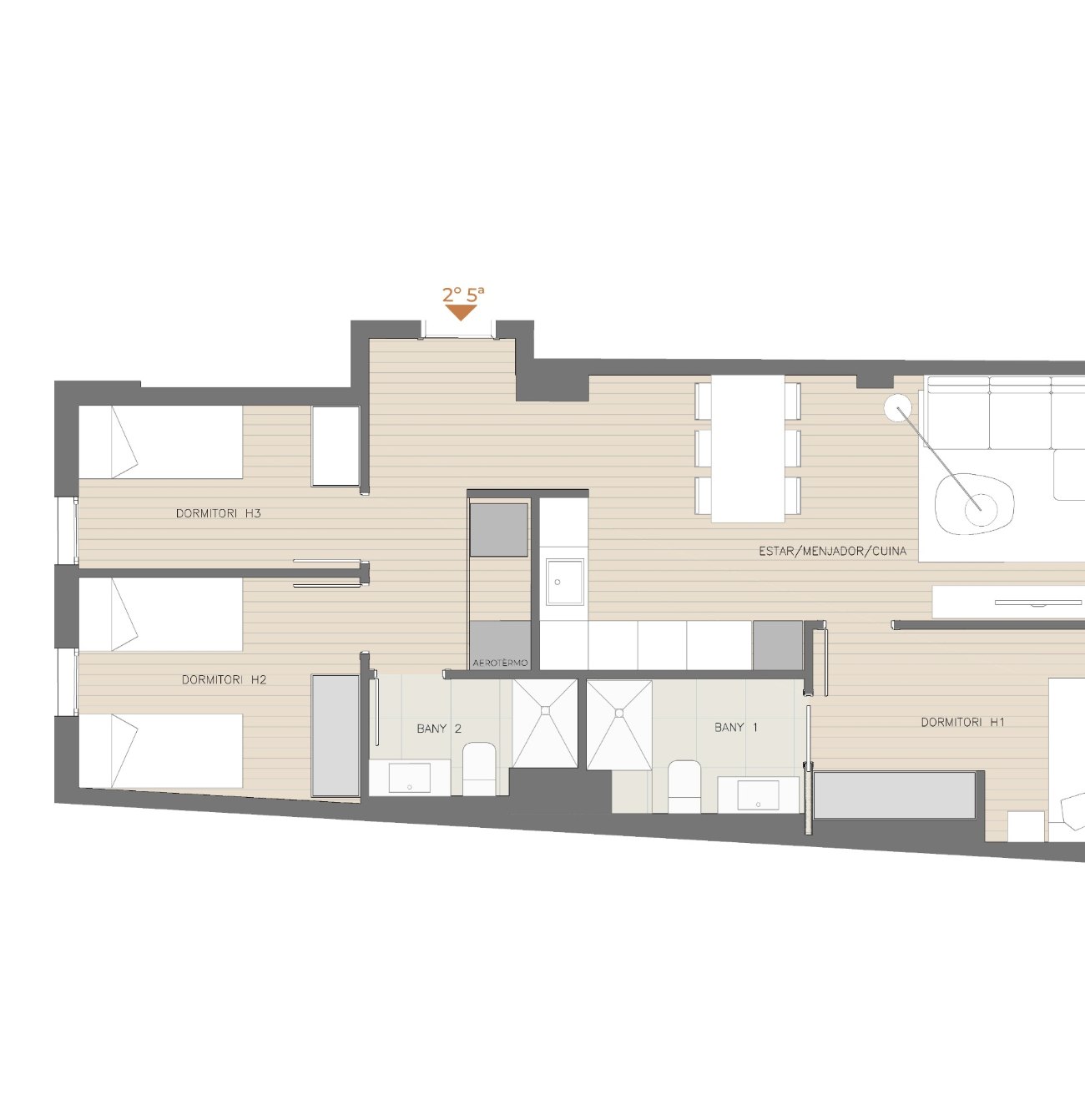 Plano de la vivienda 2° 5ª, planta segunda