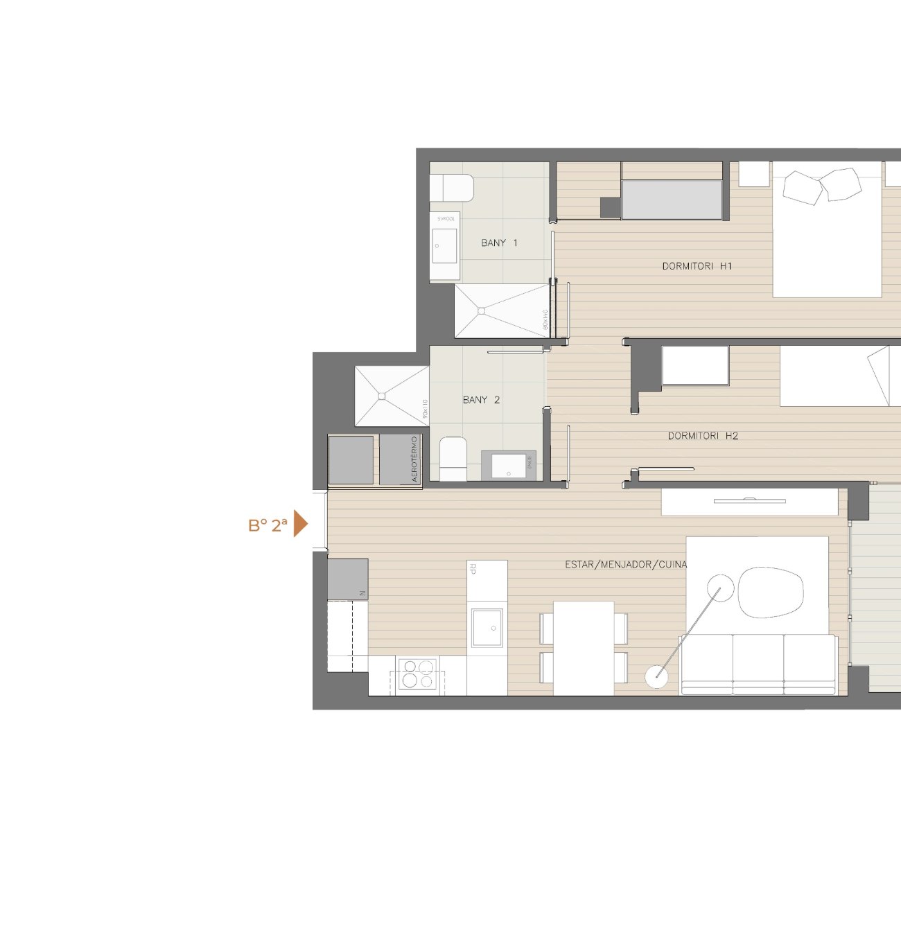 Plano de la vivienda B° 2ª, planta baja