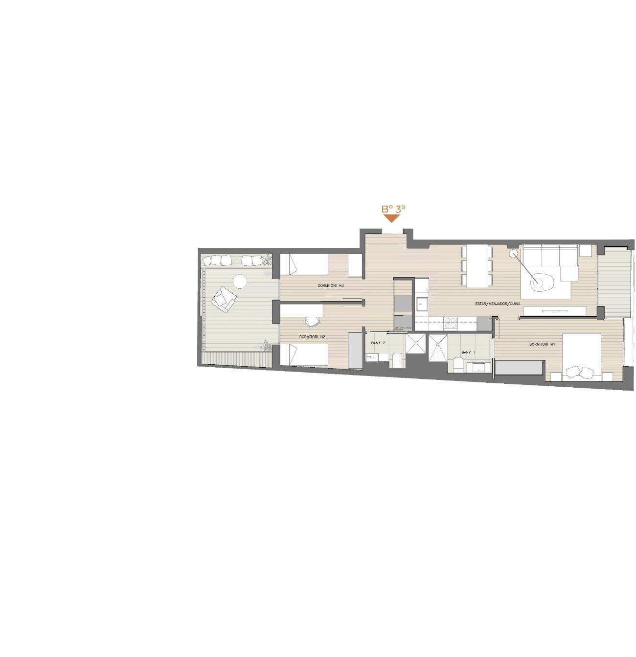Plano de la vivienda B° 3ª, planta baja